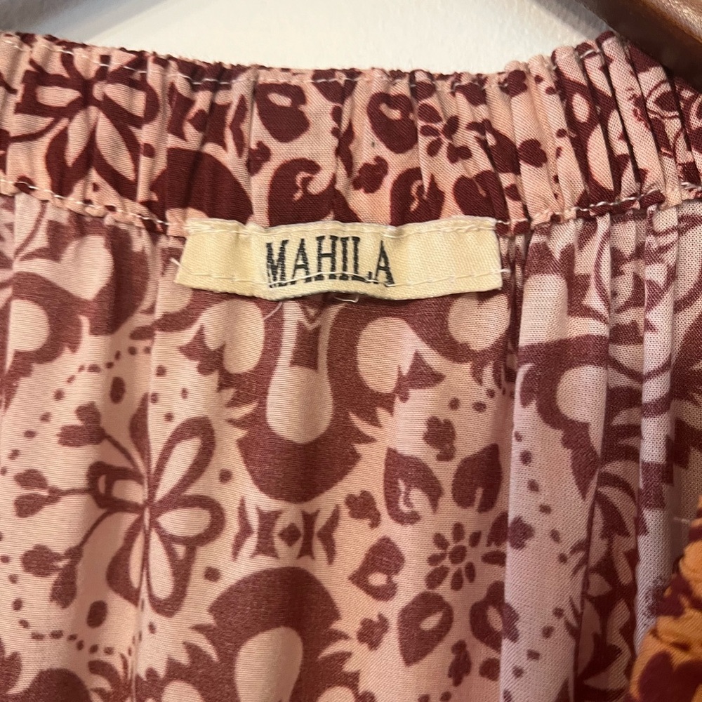 Mahila boho mixed print tiered maxi dress v-neck, smocking festival cottagecore - Picture 7 of 11
